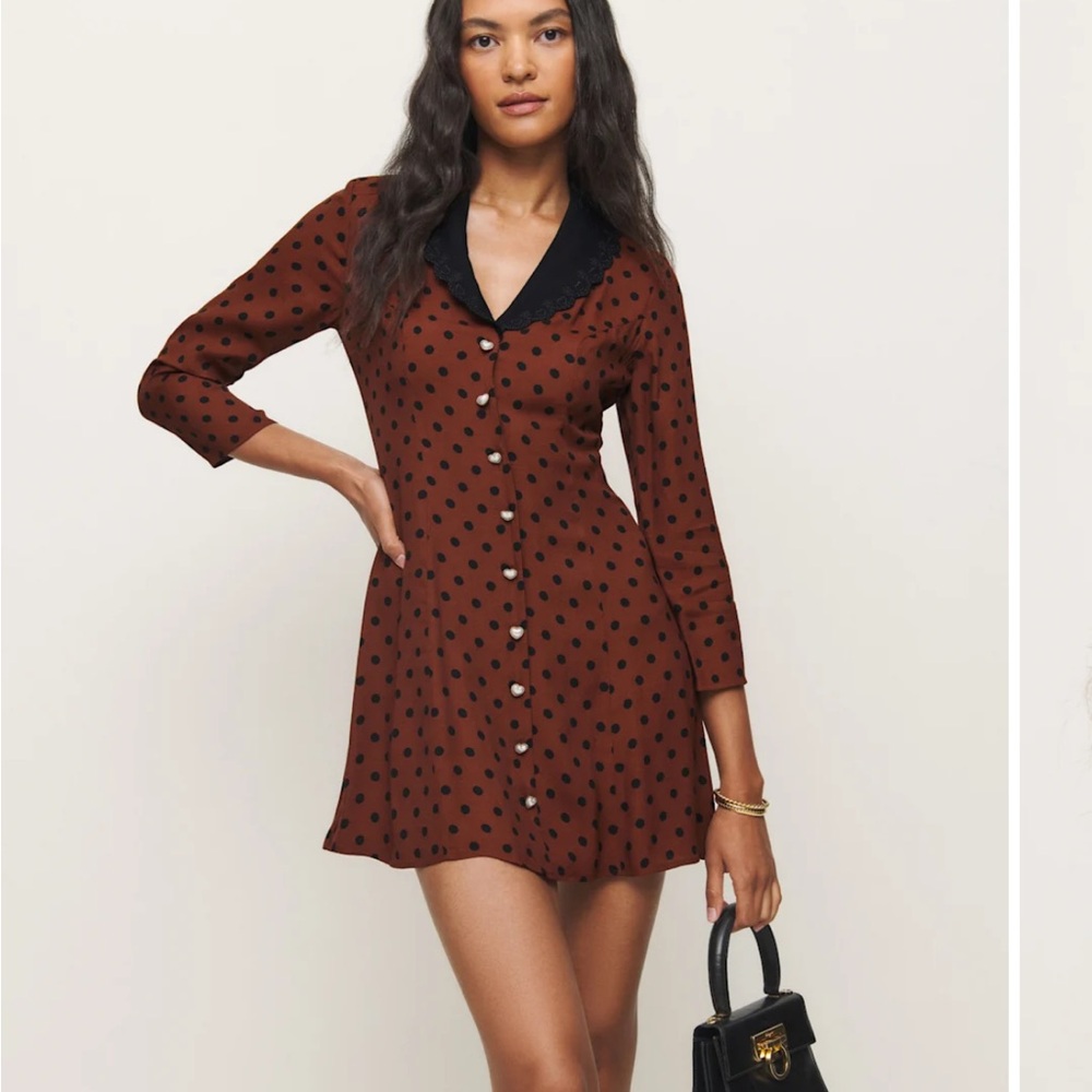 Reformation Chocolate and Ebony Long Sleeve Dress